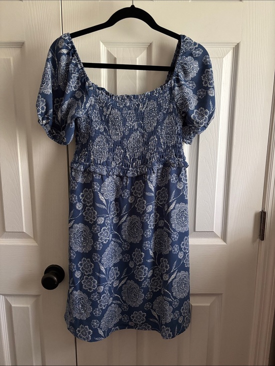 Monteau Dresses & Skirts - Monteau Blue Floral Smocked Mini Dress